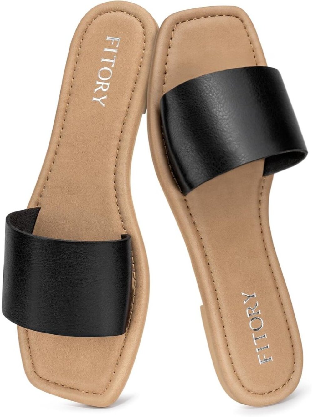 Women's Black Comfortable Fashion Slippers for Summer Slide Sandals Dressy Flat